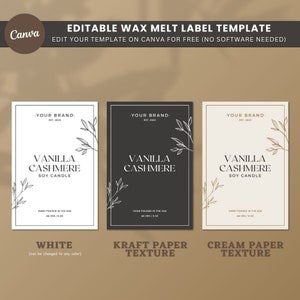 Modern Wax Melt Label Template, Editable Label DIY Minimal Wax Tart Label, Pre Designed Clamshell Wax Label Template, Canva Template
