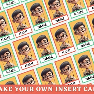 Machen Sie Ihre eigenen Karten, Benutzerdefinierte Vorlage bearbeitbare Einlegekarten, Montessori-Karten, Guess Who Party Spiele Karten Spielzeug Flash Karten, Canva Editable