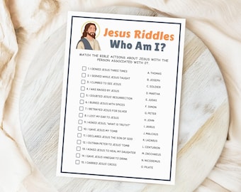 Bible Games, Jesus Riddles, Who Am I, Bible Games for Kids & Adults, bible game printable, Bible Party Games, Women's Ministry Games.