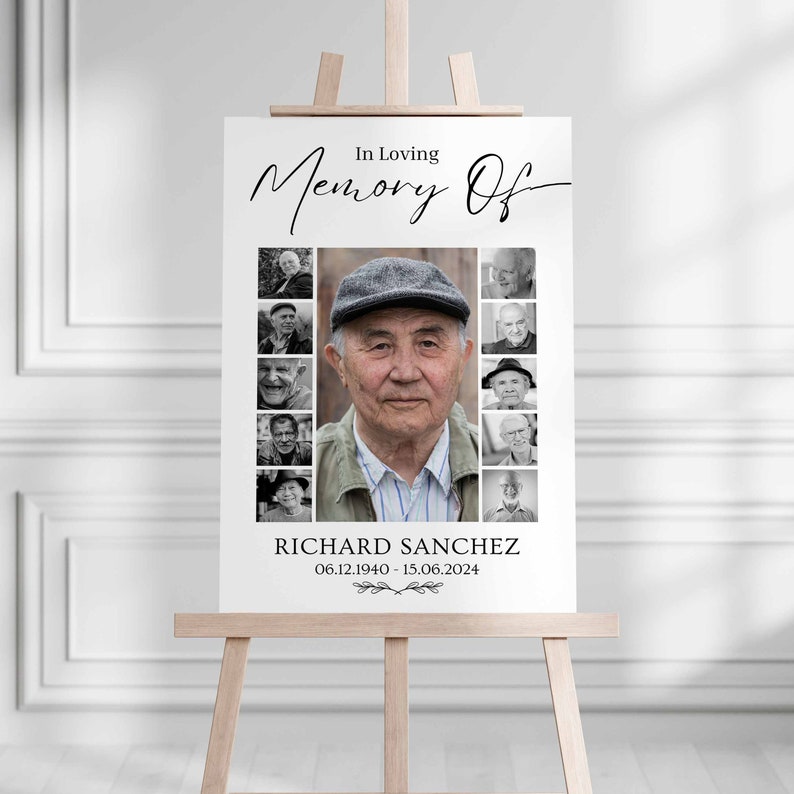 Funeral Photo Collage Sign Templates, Memorial Poster Size, Funeral Welcome Sign Template, Celebration of Life, In Loving Memory, Canva.