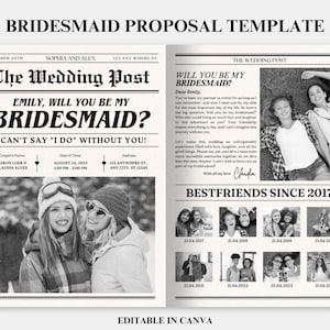 Bruidsmeisjesvoorstel krant bloemboeket, krant bloemboeket wrap, kaart Will You Be My Bridesmaid, bruidsmeisje krant.