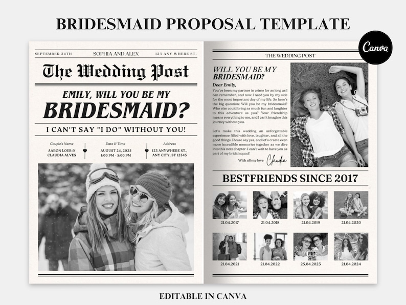 Bridesmaid Proposal Newspaper Flower Bouquet, Unique Wedding Program