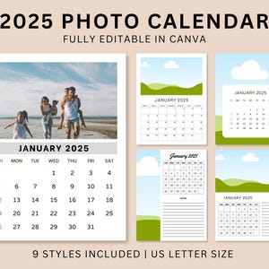 Editable 2025 Calendar Templates, Canva Calendar, Photo Calendar, Personalized Calendar 2025, Fully Editable for Free in Canva.