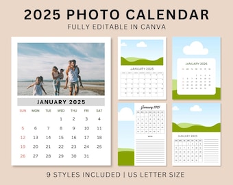 Editable 2025 Calendar Templates, Canva Calendar, Photo Calendar, Personalized Calendar 2025, Fully Editable for Free in Canva.