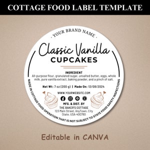 Etichetta alimentare cottage / Etichetta da forno cottage / Etichetta alimentare stampabile / Etichetta prodotti da forno fatti in casa / Adesivi da forno fatti in casa / Modello etichetta ingrediente