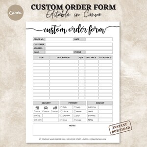 Order Form Editable | Crafters Order Form Template | Etsy Shop Craft Business Forms | Small Business Forms Instant Digital Download