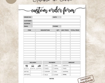 Order Form Editable | Crafters Order Form Template | Etsy Shop Craft Business Forms | Small Business Forms Instant Digital Download
