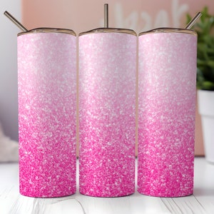 pink glitter Ombre Tumbler Wrap, pink to white glitter Sublimation Design, 20oz Skinny Tumbler Png, Digital Download, Gradient Tumbler
