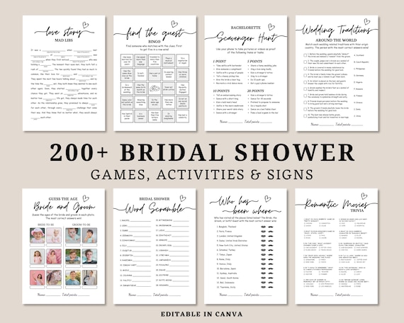 Bridal Shower Game Bundle, Minimalist Bridal Shower Games, Modern Bridal Shower Games Canva Edit, minimal shower games, bridal games bundle.