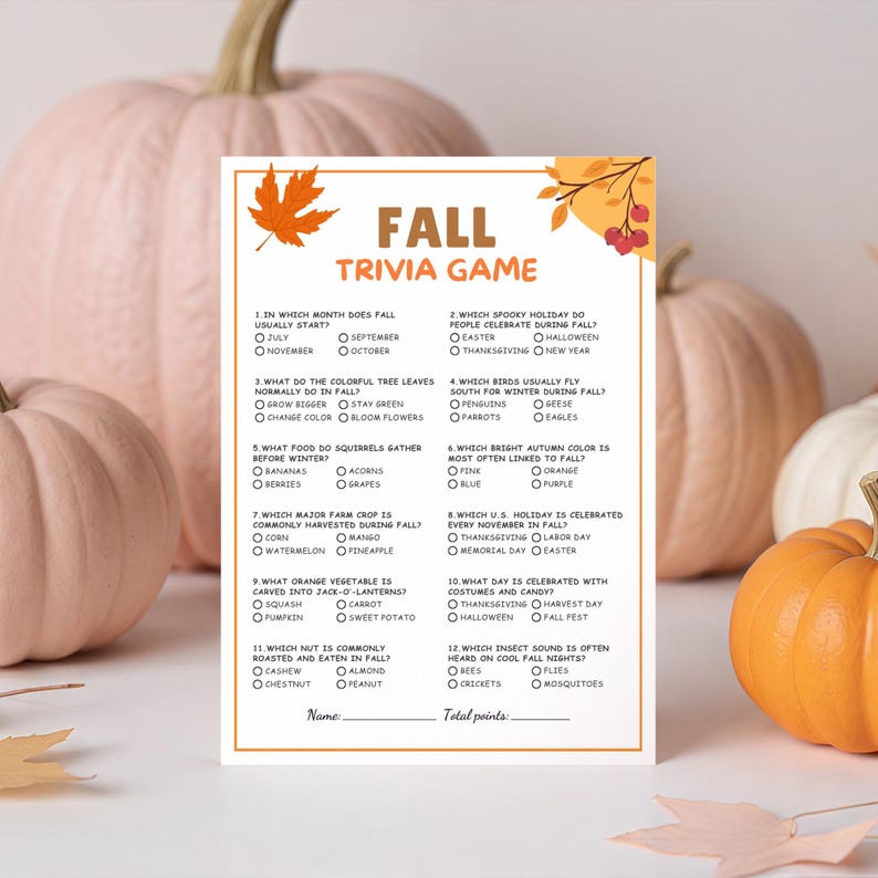 Fall Trivia Quiz Game, Autumn Party Game, Autumn Game for Adults & Kids ...