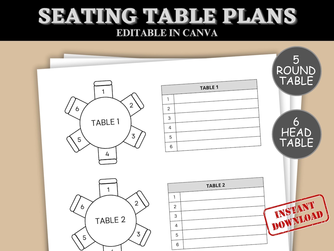 Printable Wedding Table Seating Chart Template, Event Table Seating ...