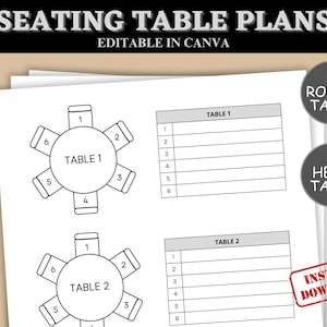 Druckbare Hochzeitstisch Sitzplan Vorlage, Event Tisch Sitzordnung, Head Table Sitzplan, Runde Tisch Sitzplaner.