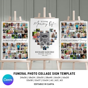 Funeral Photo Collage Sign Templates, Memorial Poster Size, Funeral Welcome Sign Template, Celebration of Life, In Loving Memory, Canva.