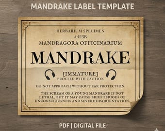 Alraune Etikett Vorlage, Realistische Zauberer Kräuterkunde Sticker Prop, Vintage Apotheker Etiketten, Halloween Dekor Gebräu, Flaschenetiketten.