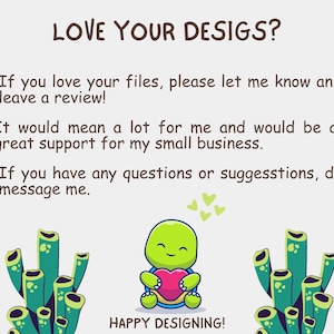 Puede incluir: Una tortuga de dibujos animados sosteniendo un coraz&oacute;n rosa con el texto "LOVE YOUR DESIGS?" encima. El texto debajo de la tortuga dice "HAPPY DESIGNING!" y hay plantas verdes parecidas a corales a ambos lados de la tortuga.