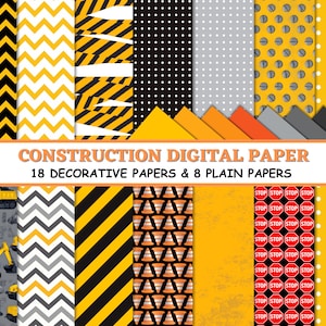CONSTRUCTION Clipart and Papers Kit, tractor crane cone bulldozer tools hammer screwdriver, construction clipart Png, orange black papers