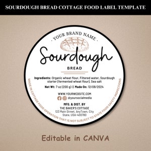Sourdough Bread Cottage Food Label | Home Bakery Stickers | Home Baked Goods Label | Cottage Baking Label | Ingredient Label Template