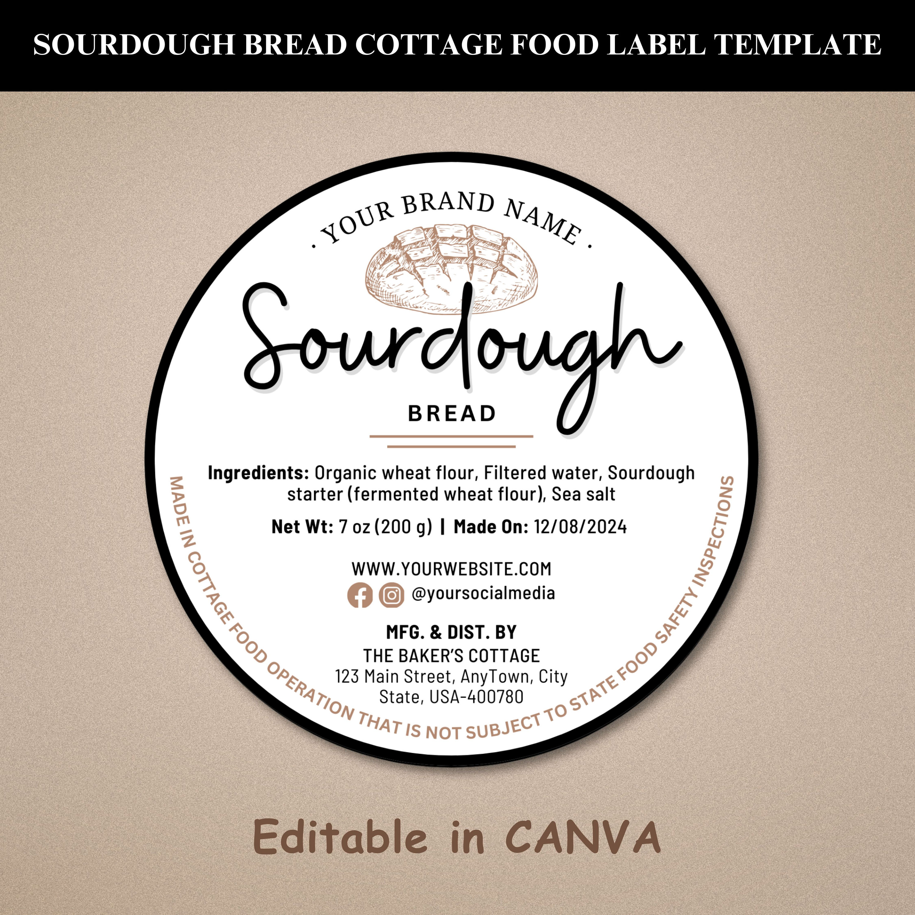 Sourdough bread cottage food label home bakery stickers home baked