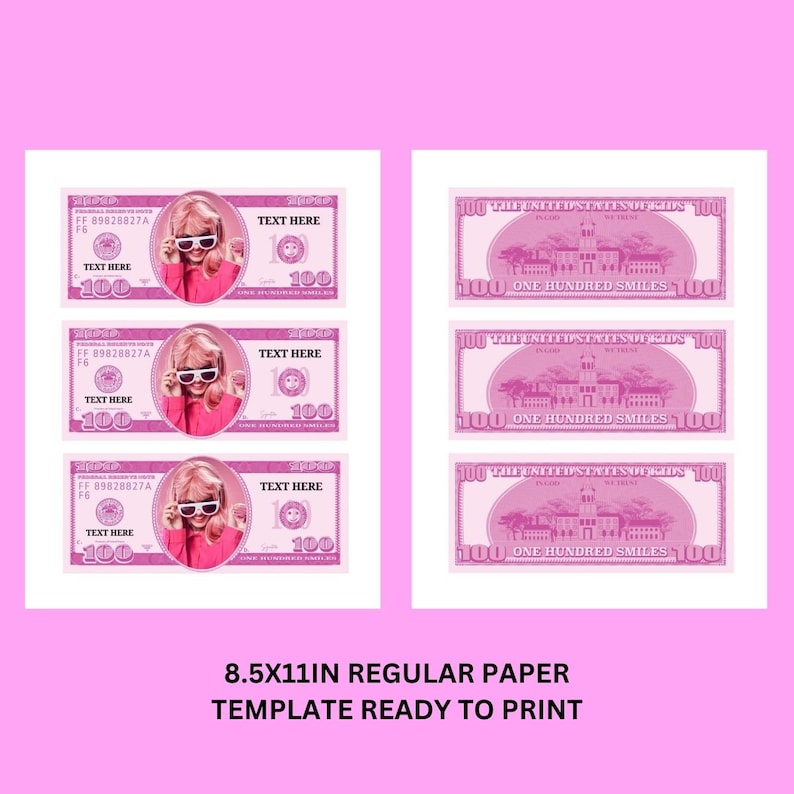 Pink 100 Dollar Bill Template, Custom Game Party Play Money, Add Your Pink 100 Dollar Bill Template, Custom Game Party Play Money, Add Your