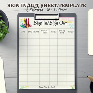 Crayons Sign In / Sign Out Sheet - Daycare Sign In Sheet - Preschool - Mother's Day Out - Summer Camp - Home daycare - Daycare Printable