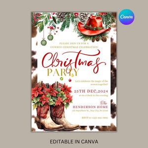 Invito alla festa di Natale in stile western, invito alla festa di Natale, invito alla festa di Natale in stile cowboy, biglietto di auguri western, Natale in stile cowboy, Canva