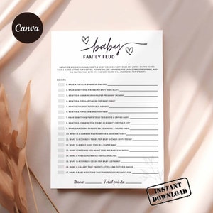 Baby Shower Game Family Feud | Baby Shower Games Printable | Family Feud Game | Gender Neutral | Editable Template | Instant Download