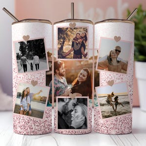 Add own photo,Photo Tumbler Template,Png Sublimation Photo Collage 20oz Skinny Tumbler, Waterslide Full Wrap, custom glitter photo tumbler
