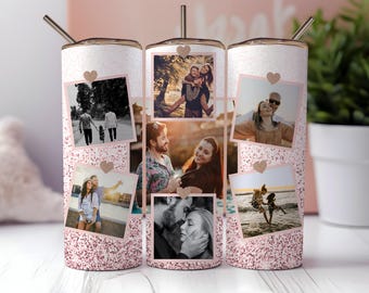 Agregue su propia foto, plantilla de vaso con foto, collage de fotos de sublimación PNG, vaso delgado de 20 oz, tobogán de agua con envoltura completa, vaso con foto con brillo personalizado