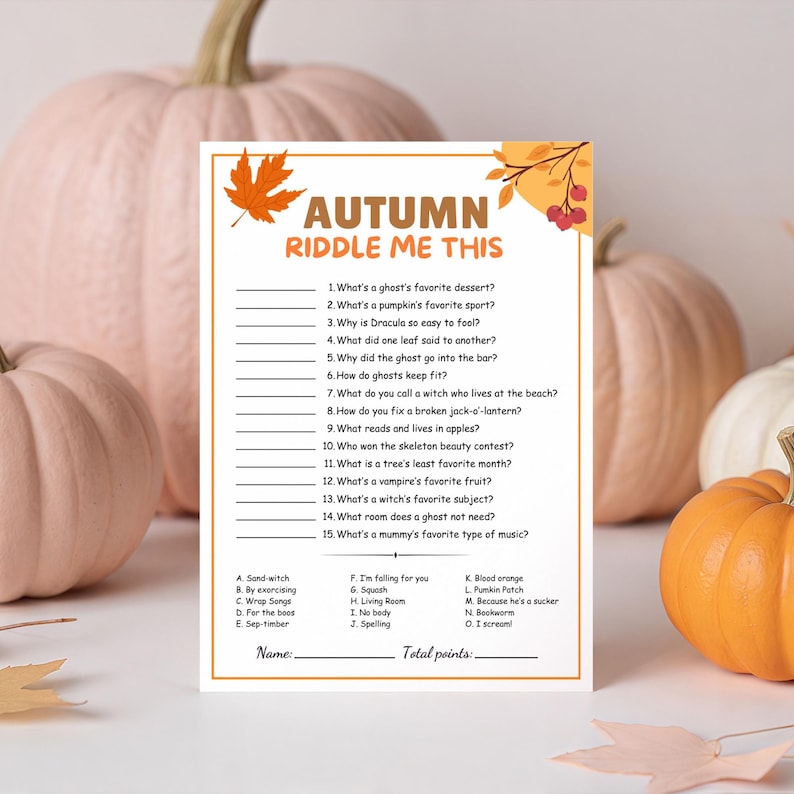 Fall Riddles Puzzle Fall Autumn Riddles Trivia, Autumn Party Game, Autumn Game for Adults ...