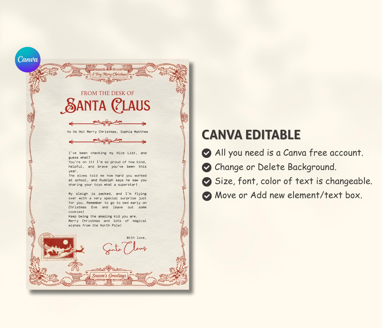 Editable Letter From Santa Vintage Themed Nice List Certificate Canva ...