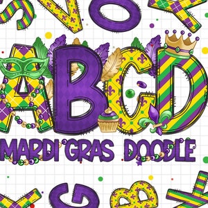 Crie seu próprio nome Mardi Gras Doodle letras, Clip Art PNG arquivos, Doodle Alpha Bundle Mari Gras Clipart alfabeto Doodle conjunto PNG, Doodle Art