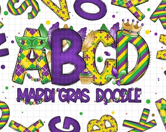 Make your own Name Mardi Gras Doodle letters, Clip Art PNG Files, Doodle Alpha Bundle Mari Gras Clipart Alphabet Doodle Set PNG, Doodle Art