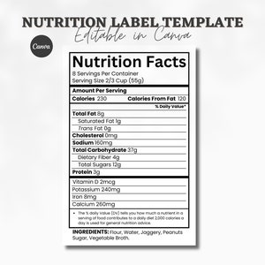 Nutrition Facts | Editable Nutrition Label | Nutritional SVG PNG Clip Art | Custom Nutritional Facts Template | Nutrition Template | Canva