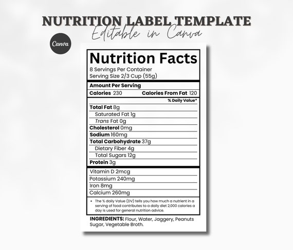 Nutrition Facts | Editable Nutrition Label | Nutritional SVG PNG Clip Art | Custom Nutritional Facts Template | Nutrition Template | Canva