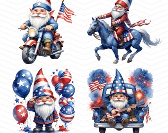 42 US Patriotic Gnome Clipart Bundle, 4th of July Gnome, American Pride, 4th of July PNG, Veteran day, Memorial Day Png, Usa Flag Gnomes.