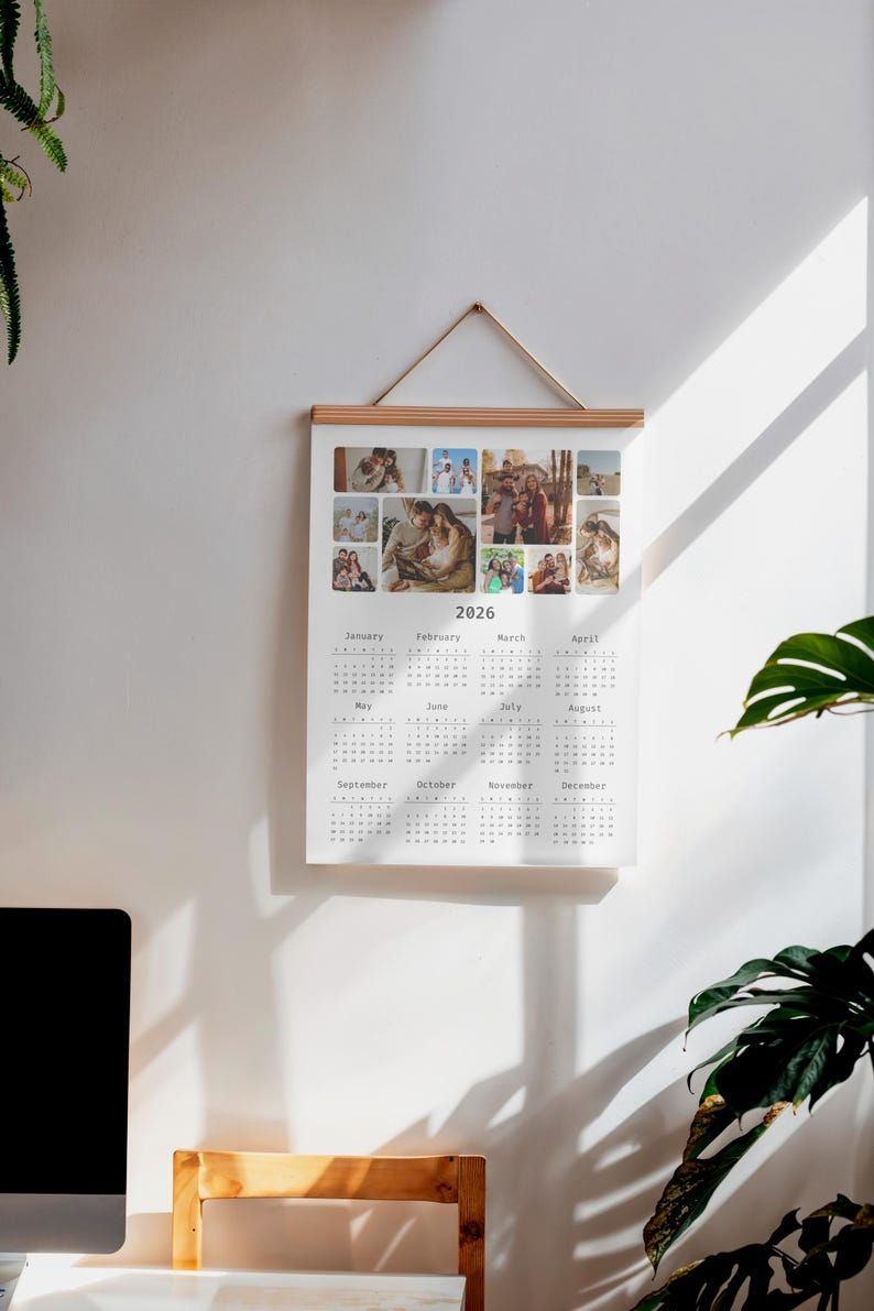 Editable Photo Calendar Template, 2026-year, One Page, Photo Wall ...