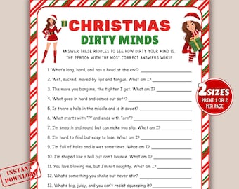 Juego navideño imprimible "Mentes Sucias", juegos de fiesta para una noche de chicas adultas, juego de trivia navideña para la fiesta de amigos, juego de beber navideño