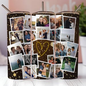 Add own photo, Photo Tumbler Template, PNG Sublimation Photo Collage 20oz Skinny Tumbler, Waterslide Full Wrap, custom glitter photo tumbler