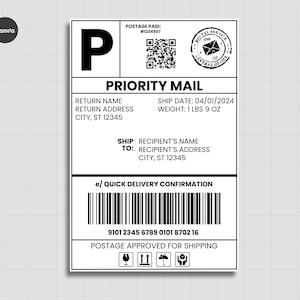 Shipping Label Template Editable Personalized Mail Label Mail