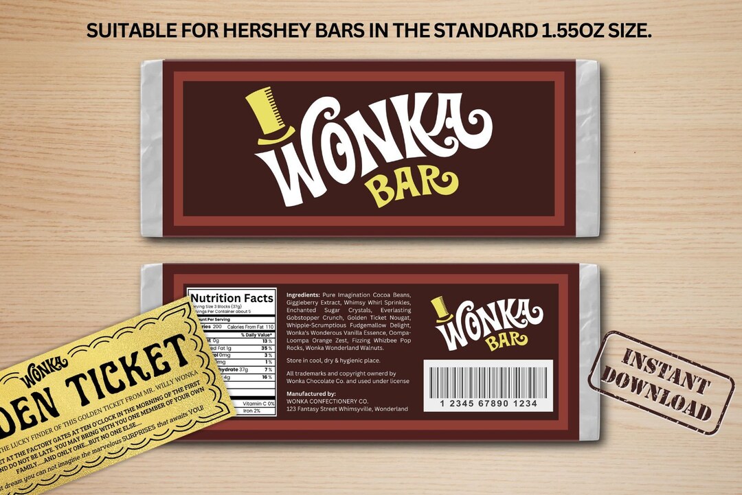 Wonka Chocolate Bar Wrapper Printable Template Willy Wonka Birthday ...