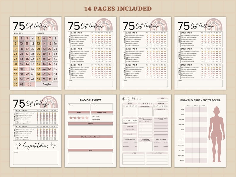 75 Soft Challenge Tracker, Daily 75 Soft Challenge journal, 75 Soft Challenge, 75 Day Challenge Printable, Fitness Journal, Habit Tracker