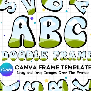 Canva Frame Doodle Alphabet UPPERCASE, lowercase and Numbers, Editable Canva Letters template Custom Fill Pattern Digital Downloads