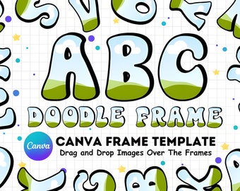 Canva Frame Doodle Alphabet UPPERCASE, lowercase and Numbers, Editable Canva Letters template Custom Fill Pattern Digital Downloads