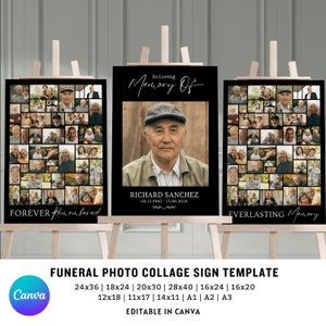 Funeral Photo Collage Sign Templates, Memorial Poster program, Funeral Welcome Sign Template, Celebration of Life, In Loving Memory, Canva.