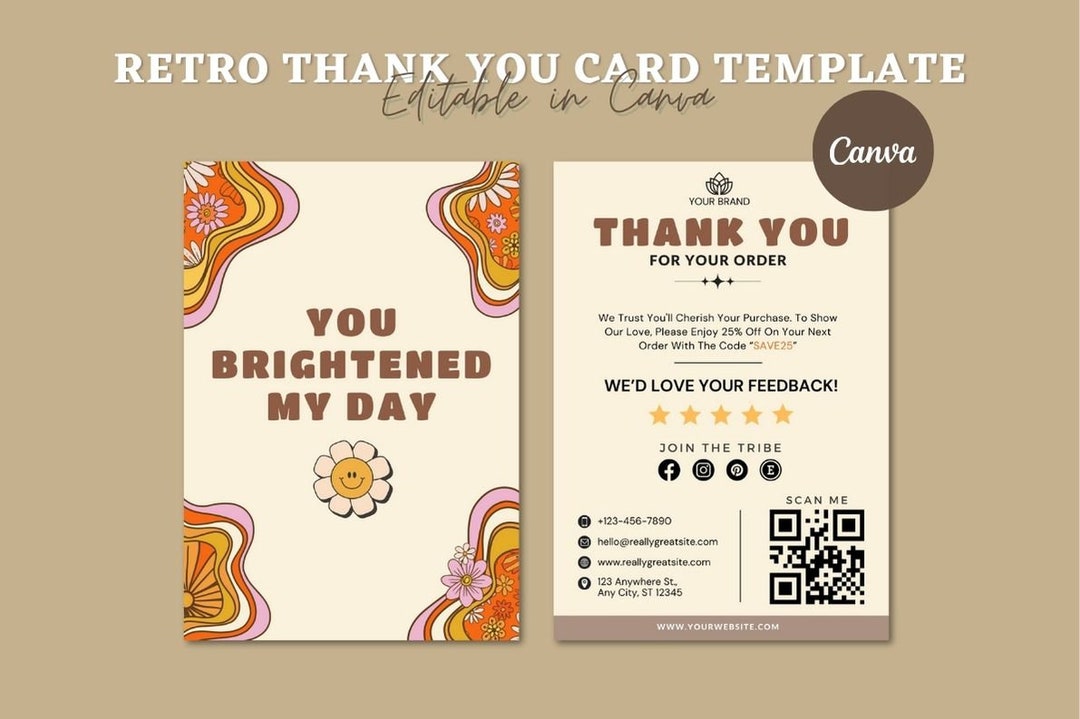 Retro Thank You Card Template, Editable Small Business Thank You ...