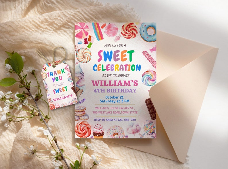Editable Sweets Candy Invitation, Sweet Candy Birthday Invitation ...