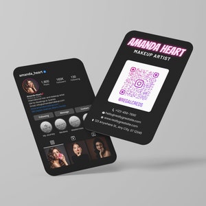Diseño de plantilla de tarjeta de visita DIY Canva, tarjeta de visita con código QR, tarjeta de visita de Instagram, tarjeta digital para pequeñas empresas, tarjeta de visita editable