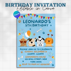Hunde Einladung bearbeitbar, Welpen Party Einladung, druckbare Hunde Pawty Einladung, Hunde Geburtstagseinladung, Puppy Pawty, Canva, Puppy Invite