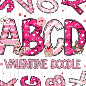 Letras Doodle de Dia dos Namorados com Arquivos PNG de Clip Art, Crie seu próprio nome, Pacote Doodle Alpha, Conjunto de Doodle de Alfabeto Clipart de Dia dos Namorados PNG