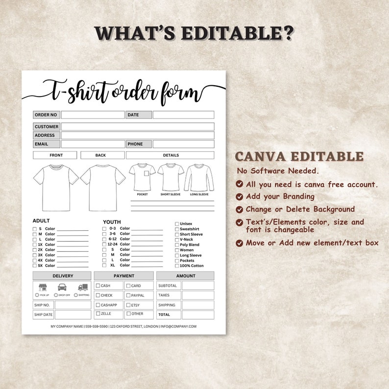 Fillable t shirt order form editable printable shirt order form